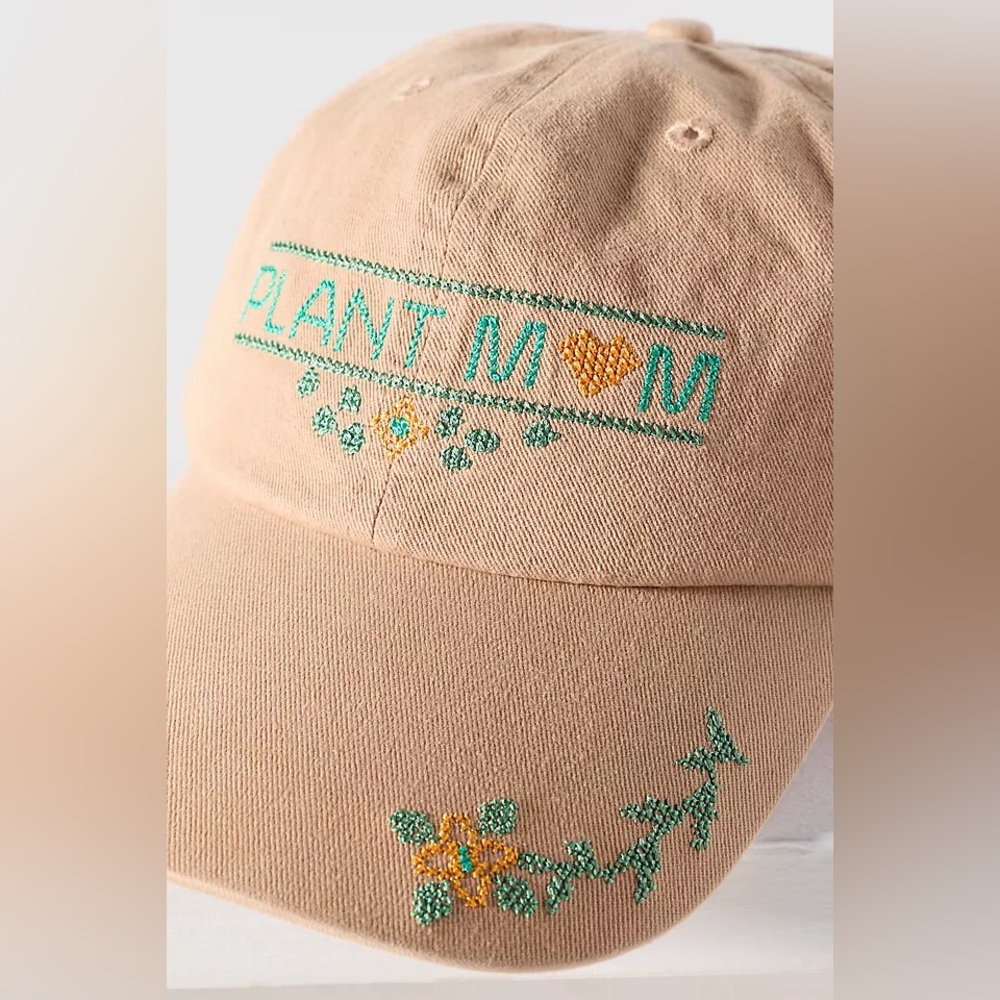 NWT! Anthropologie Stitched Baseball Cap Needlepoint Plant Mom Cottagecore Boho